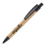 Branded bamboo pen with black recyclable trim and printed logo