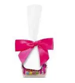 Promotional swing tag bag with Love Hearts and printed logo card with white ribbon bow