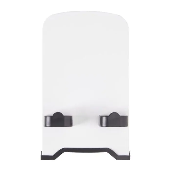 Personalised The Dok Phone Stand in white with black trim and printed logo