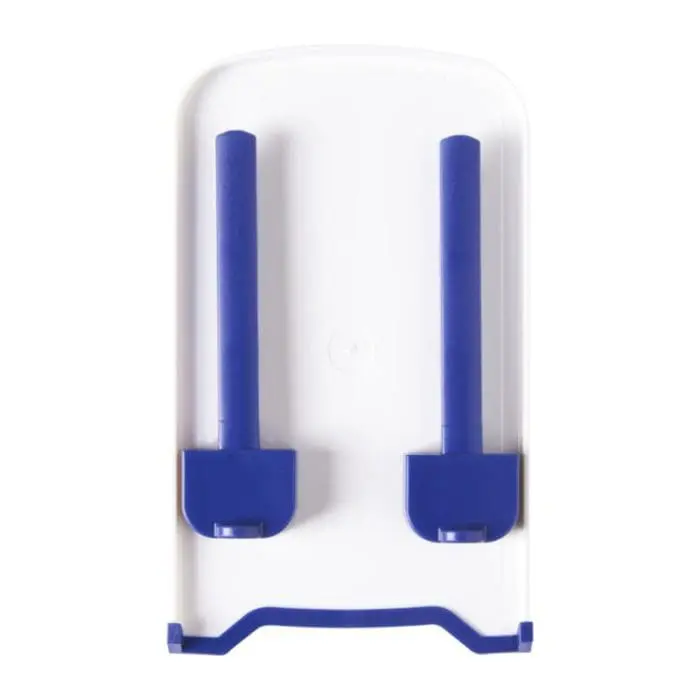 Branded The Dok Phone Stand in white with blue trim and printed logo