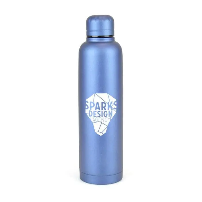 Custom-branded double walled bottle in blue with printed logo