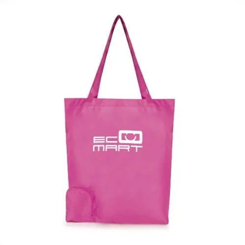 Promotional foldable shopper bag in pink with printed logo