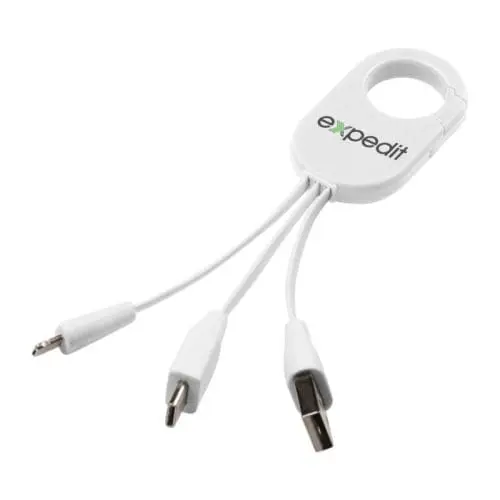 Printed Troop 3-in-1 Charging Cable in white with printed logo