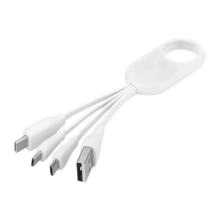 Promotional Troup 4-in-1 Charging Cable in white with printed logo