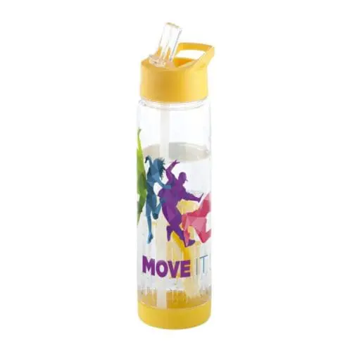 Printed Tutti-Frutti Tritan Infuser Sport Bottle 740ml in clear with yellow lid and base and printed logo