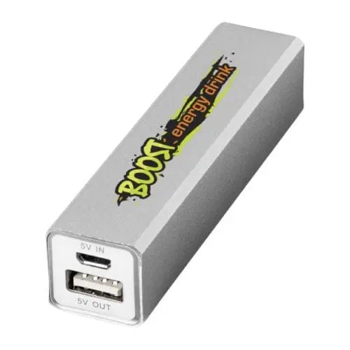 Promotional Volt silver powerbank with printed logo on side