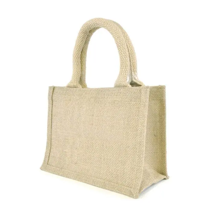 Branded natural small shopper bag with natural handles and trim and printed logo