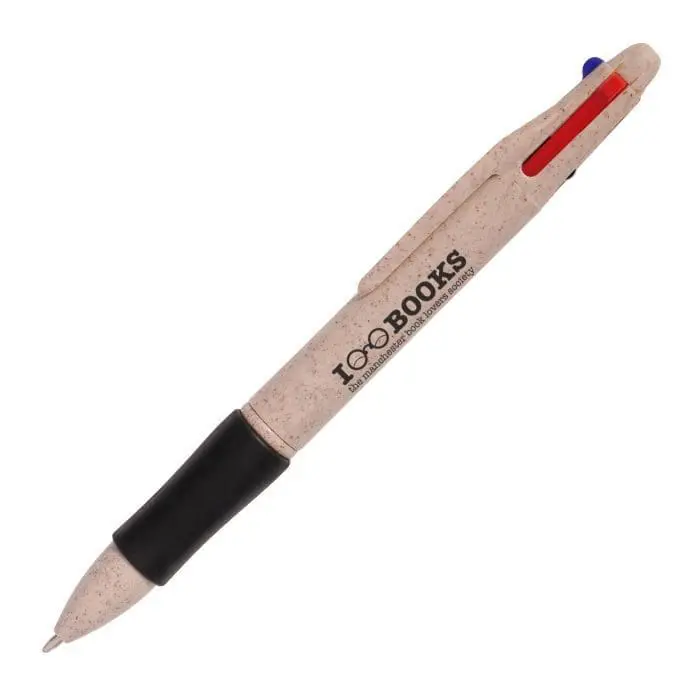 Branded wheat ball pen with printed logo and different coloured inks