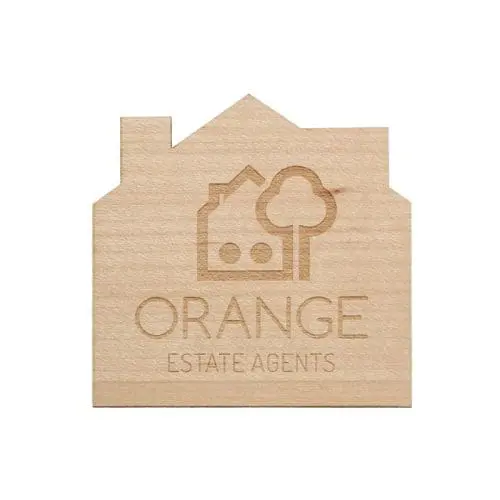 Branded Wood Coaster in House Shape