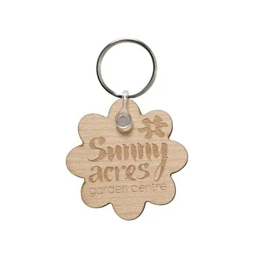 Branded Wood Keyring in Flower Shape