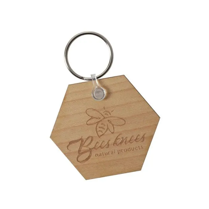 Branded Wood Keyring in Hexagon Shape