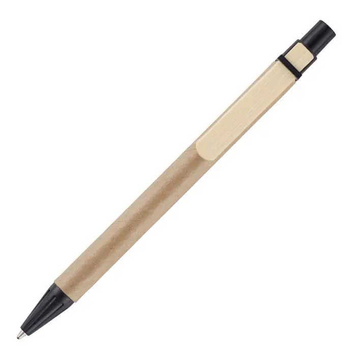 Branded woodchip pen with wooden clip and and printed logo