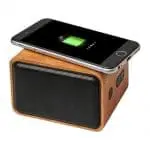 Promotional wooden speaker with wireless charging pad and printed logo