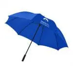 Printed golf umbrella with plastic handle in royal blue with printed logo