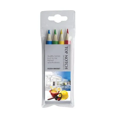 Promotional 4 Pack Colouring Pencils with printed logo or design on card