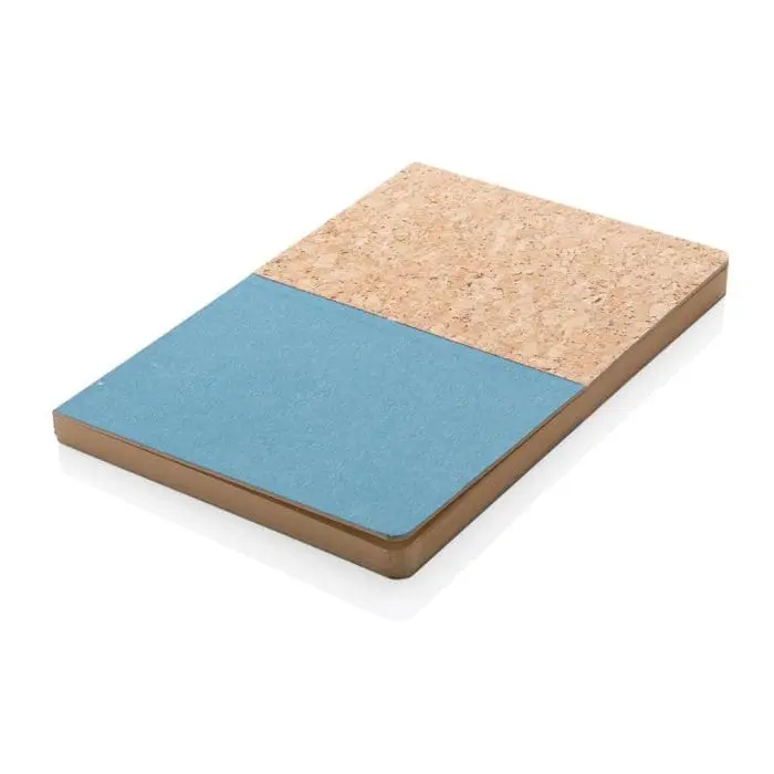 Branded A5 Cork and Kraft Notebook in cork and blue with printed logo