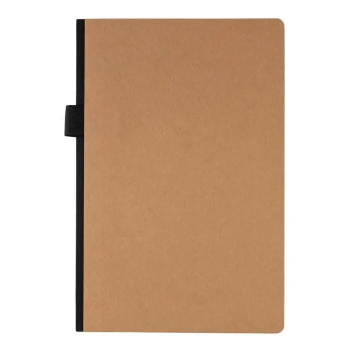 Promotional A5 Deluxe Kraft Hardcover Notebook in natural with pen loop and printed logo