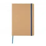 Branded A5 Recycled Kraft Notebook with blue elastic closure, lined pages and printed logo