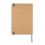 Branded A5 Recycled Kraft Notebook with blue elastic closure, lined pages and printed logo