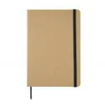 Customised A5 Recycled Kraft Notebook with black elastic closure, lined pages and printed logo