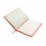 Branded A5 Recycled Kraft Notebook with red elastic closure, lined pages and printed logo