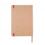 Branded A5 Recycled Kraft Notebook with red elastic closure, lined pages and printed logo