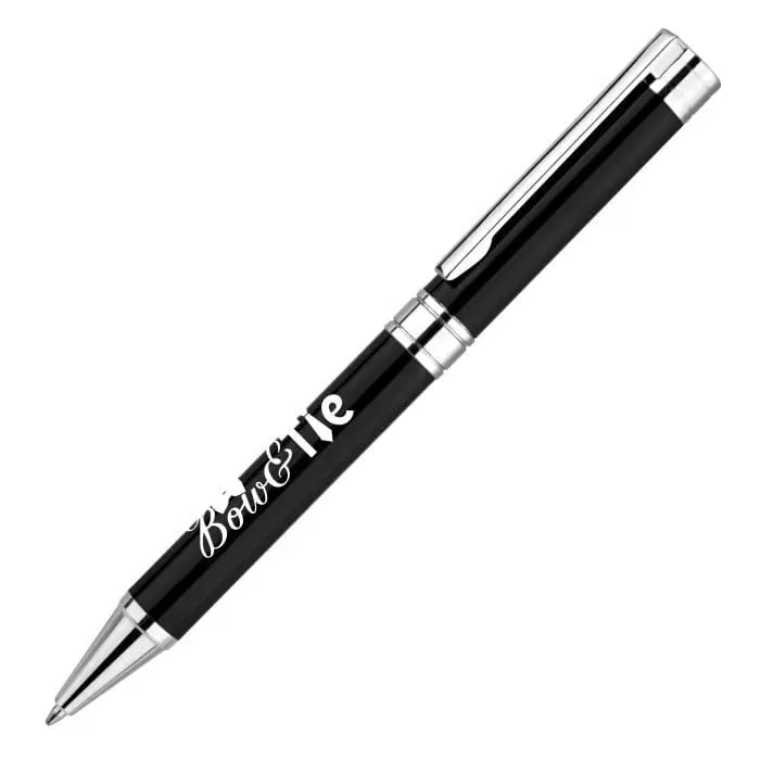 Promotional Admiral Hinged Clip Ball Pen in black and silver with printed logo