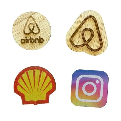 Promotional bamboo badges with printed logo or design