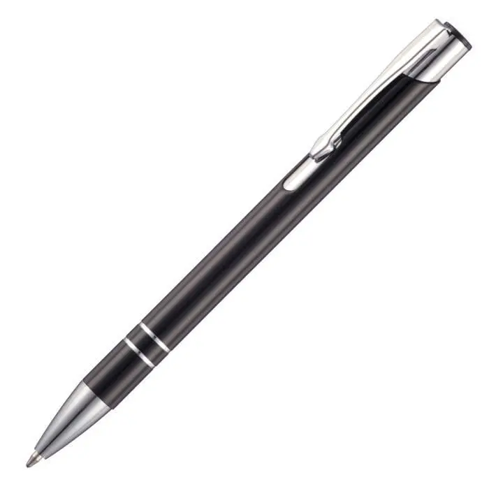 Personalised Beck Ballpen in black with silver trim and printed logo