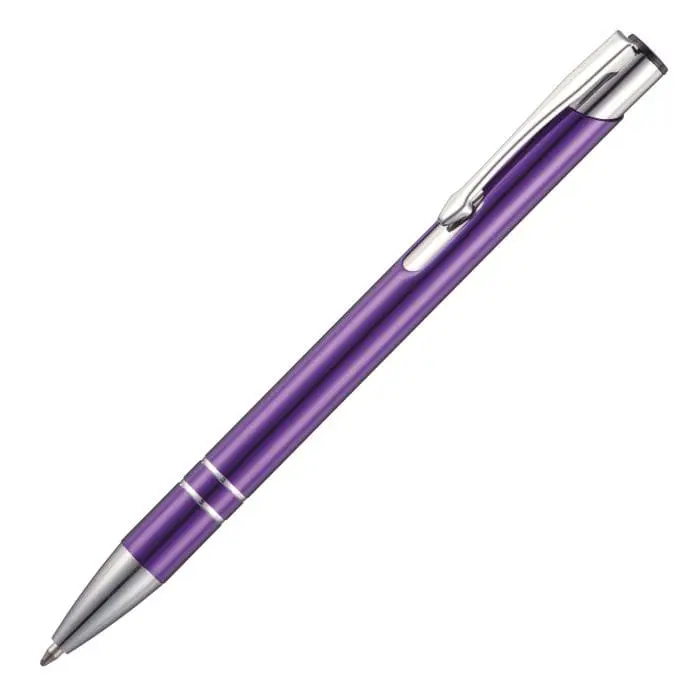 Promotional Beck Ballpen in purple with silver trim and printed logo