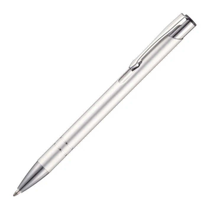 Promotional Beck Ballpen in silver with silver trim and printed logo