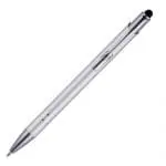 Printed Beck Stylus Plus Ballpen in silver and silver with black stylus and printed logo