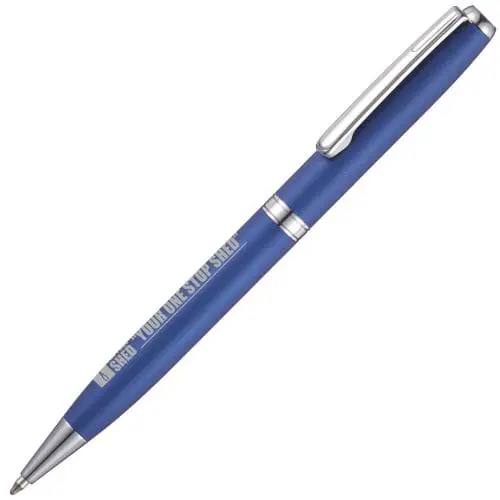 Promotional Boston Click-Sure Ball Pen in blue with printed logo