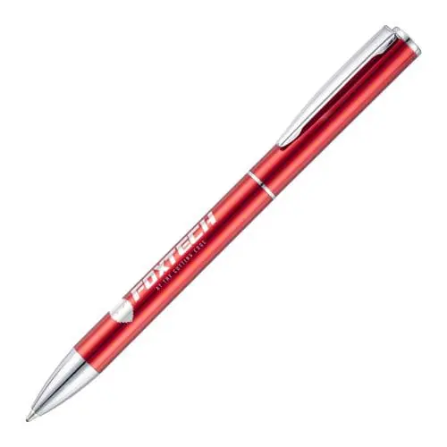 Promotional Catesby Twist Action Pen in red and silver with printed logo