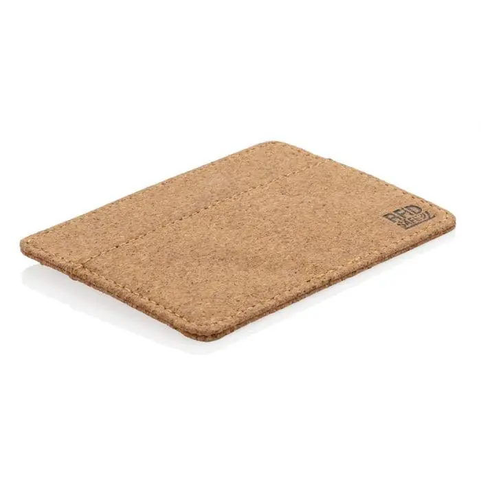 Personalised Cork RFID Slim Wallet printed for credit cards with logo or design supplied in brown card box