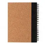 Promotional Cork Spiral Notebook with Pen in cork with coloured trim and printed logo