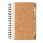 Branded Cork Spiral Notebook with Pen in cork with coloured trim, lined pages and printed logo