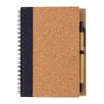 Branded Cork Spiral Notebook with Pen in cork with coloured trim and printed logo