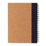 Branded Cork Spiral Notebook with Pen in cork with coloured trim and printed logo