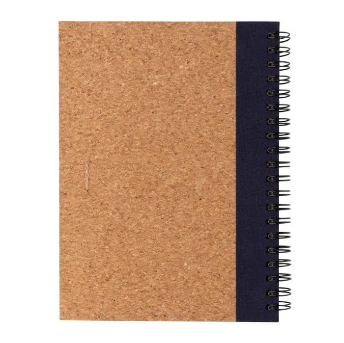 Branded Cork Spiral Notebook with Pen in cork with coloured trim and printed logo