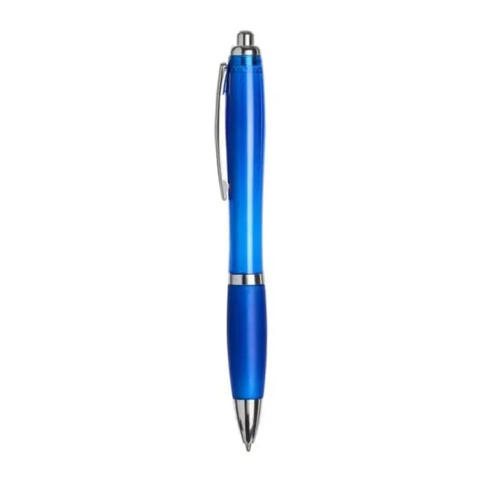 Promotional curvy pen with coloured barrel and printed logo with chrome trim