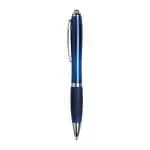 Promotional curvy pen with coloured barrel and printed logo with chrome trim