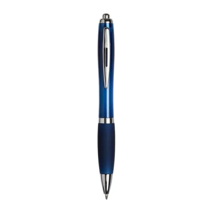 Promotional curvy pen with coloured barrel and printed logo with chrome trim