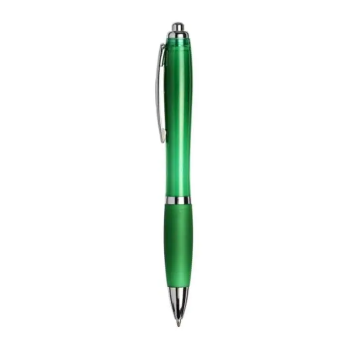 Promotional curvy pen with coloured barrel and printed logo with chrome trim