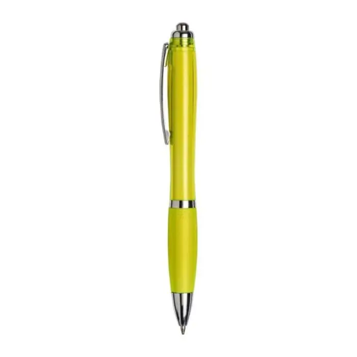 Personalised curvy pen with coloured barrel and printed logo with chrome trim