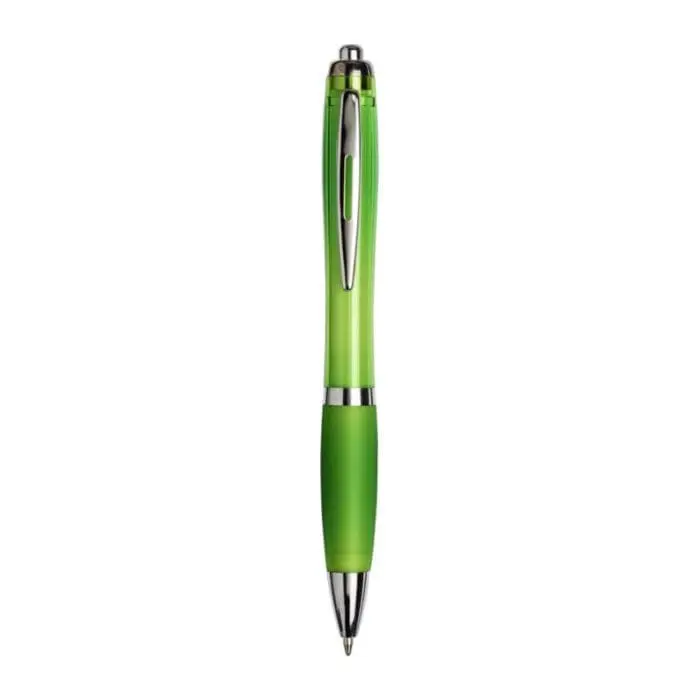 Promotional curvy pen with coloured barrel and printed logo with chrome details