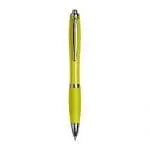 Custom-branded curvy pen with coloured barrel and printed logo with chrome trim