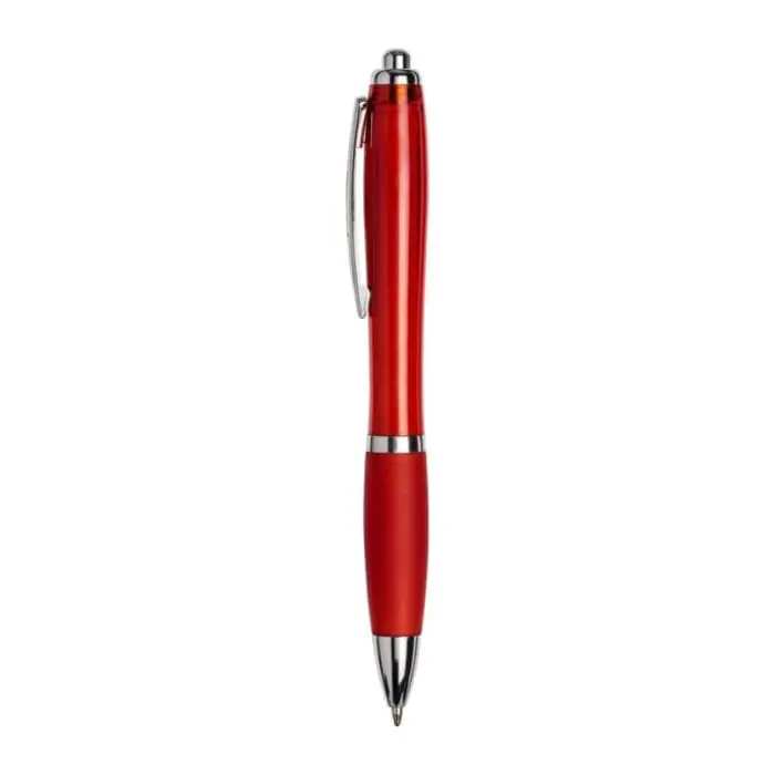 Custom-branded curvy pen with coloured barrel and printed logo with chrome trim