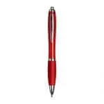 Custom-branded curvy pen with coloured barrel and printed logo with chrome trim