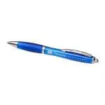 Branded curvy pen with coloured barrel in blue with printed logo